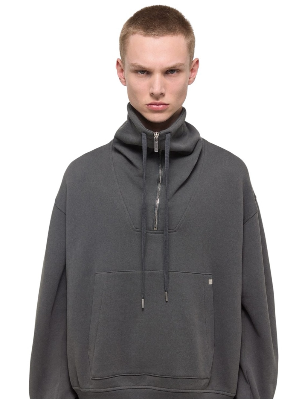 Helmut Lang Suitcase Pullover Zippered Sweatshirt in Black Sand